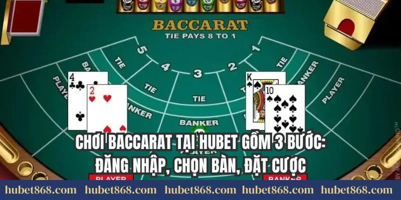 Chơi baccarat tại Hubet gồm 3 bước: đăng nhập, chọn bàn, đặt cược
